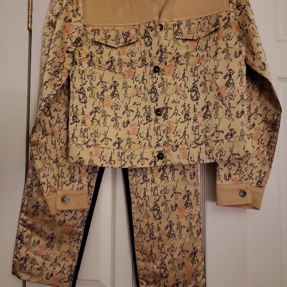 Chinese print silk suit